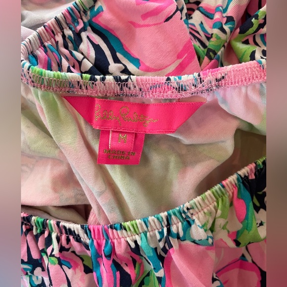 Lilly Pulitzer Romper Size Medium Green Blue Pink and White Floral Pattern - Picture 2 of 11